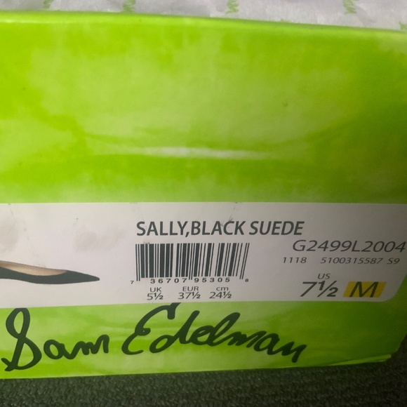 Sam Edelman Sally Black Suede Ballet Flat Shoes Pointed Toe Leather Loafers 7.5 - Picture 7 of 8